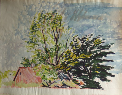 Gård, Stevns. Akvarel på papir. 1981.