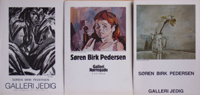 Indbydelse til Galerie Jedig 1983 og 1987, plus Galleri Nørregade 1985.